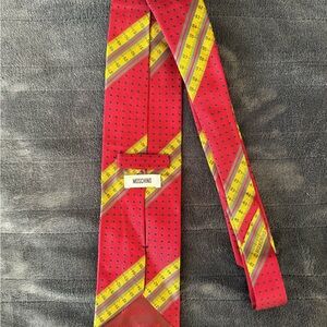Vintage Moschino Red polkadot & Yellow Ruler Patterned Tie